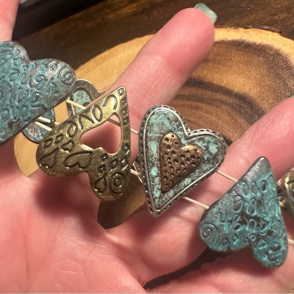 Vintage Live Laugh Love Inspirational Heart Bracelet Turquoise Gold Copper - Picture 7 of 7